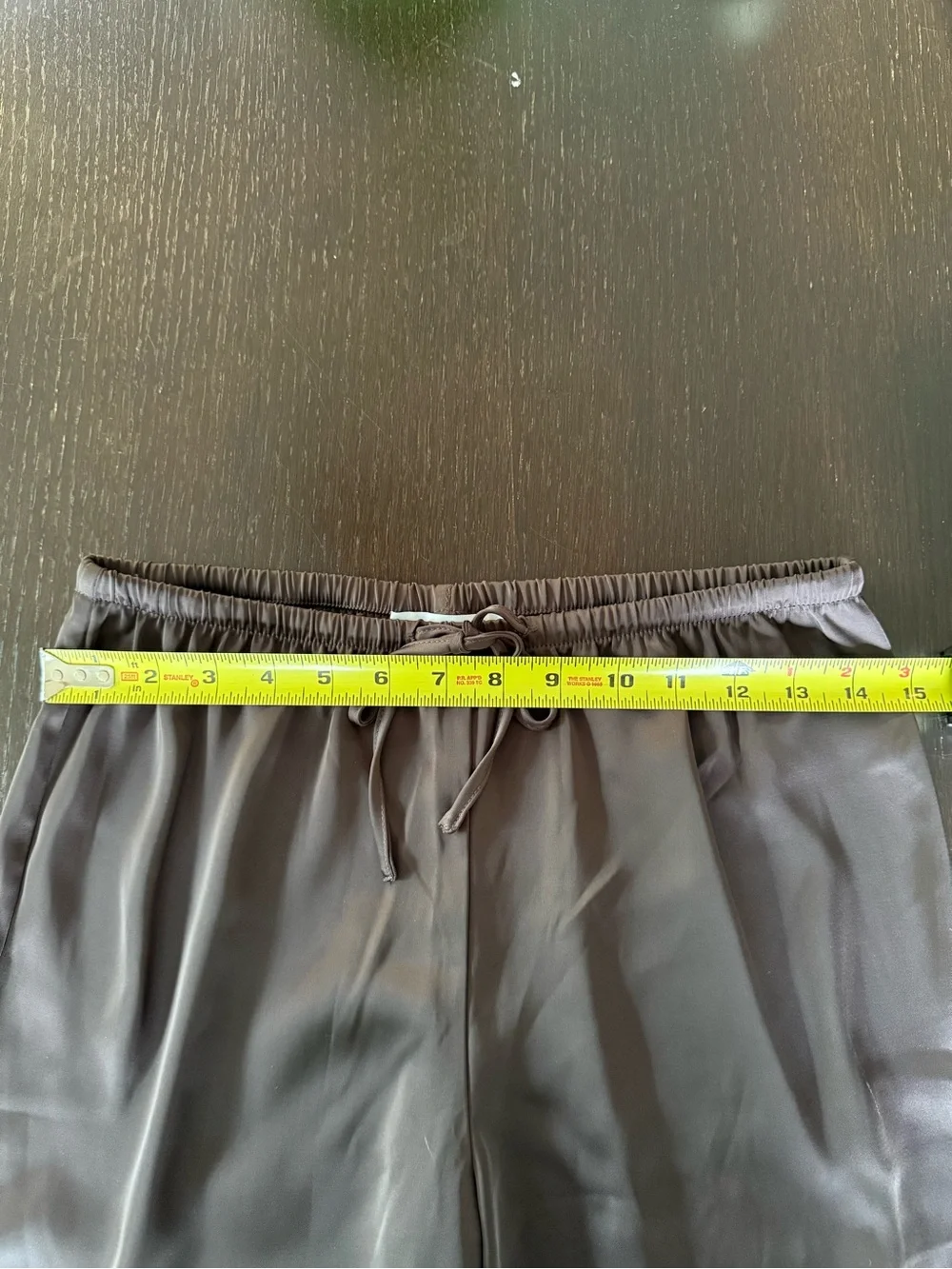 Brown Satin Elastic Drawstring Pants
